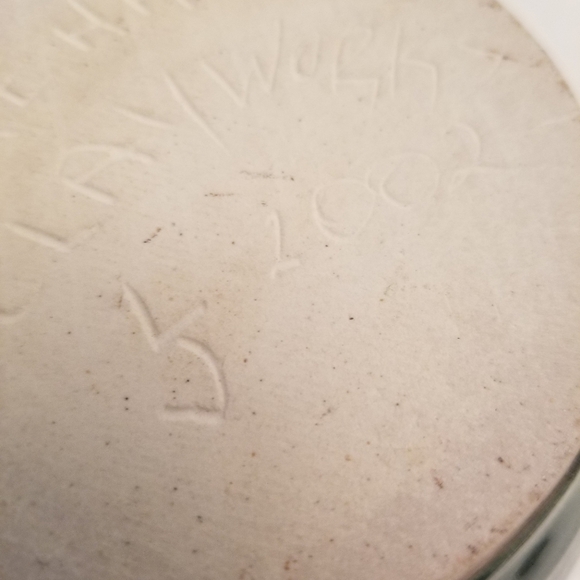 studio art pottery vase signed Bare Hands clay Works. Trees Blue & White - Picture 8 of 8